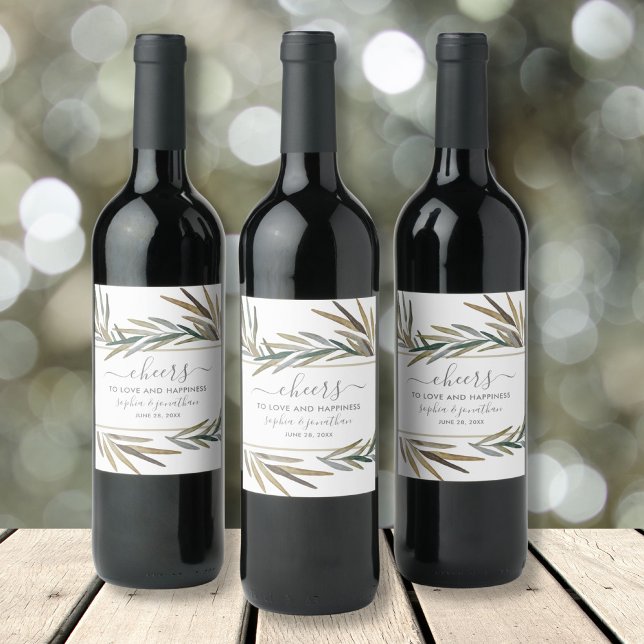Enkelt botaniskt vattenfärgat Anpassningsbar Cheer Vinflaska Etikett (Skapare uppladdad)