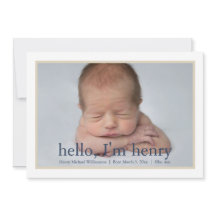 Enkelt Boy Blue Tan Photo Birth-meddelande