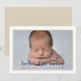 Enkelt Boy Blue Tan Photo Birth-meddelande Meddelande