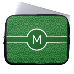 Enkelt Brev-monogram på Grönt Hexagons Laptop Fodral