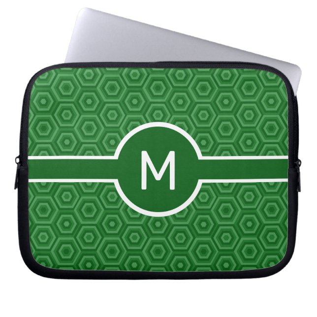 Enkelt Brev-monogram på Grönt Hexagons Laptop Fodral (Framsidan)