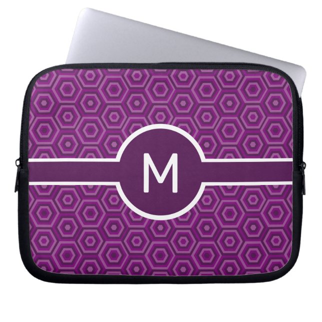 Enkelt Brev-monogram på Lila Hexagons Laptop Fodral (Framsidan)