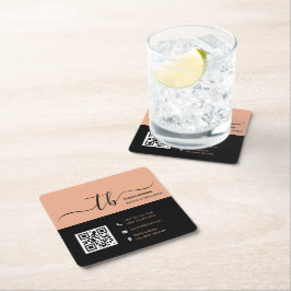 Enkelt Brev-monogram | Persikor och svart Underlägg Papper Kvadrat