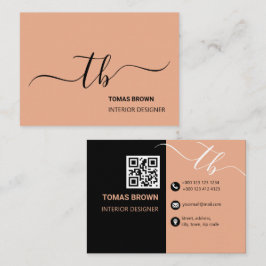 Enkelt Brev-monogram | Persikor och svart Visitkort