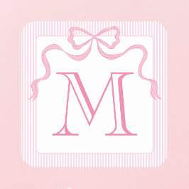 Enkelt Brev Monogram Rosa Bow, Anpassningsbar Ribb Underlägg Papper Kvadrat