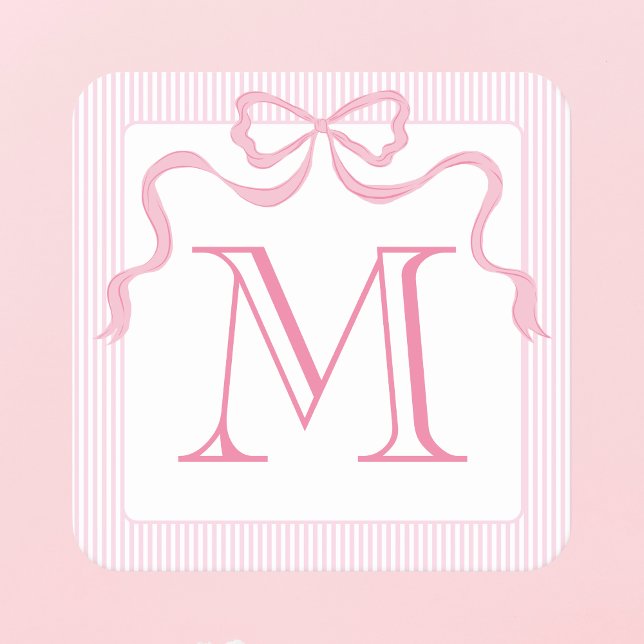 Enkelt Brev Monogram Rosa Bow, Anpassningsbar Ribb Underlägg Papper Kvadrat (Skapare uppladdad)