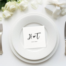 Enkelt Brödskript Heart Monogram Bröllop Pappersservett