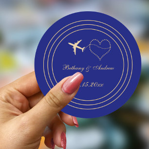 Enkelt Bröllop Blue Guld Travel Runt Klistermärke
