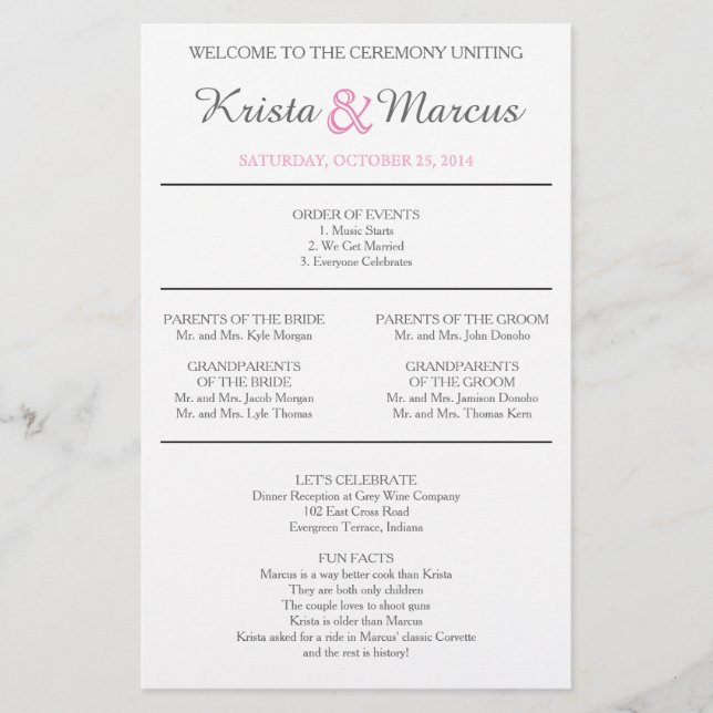 Enkelt Bröllopsprogram Flyer-CATS för Silhouettes (Framsida)