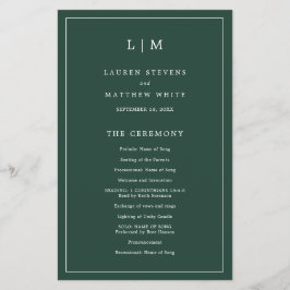 Enkelt Bröllopsprogram för Grönt av skog, Monogram