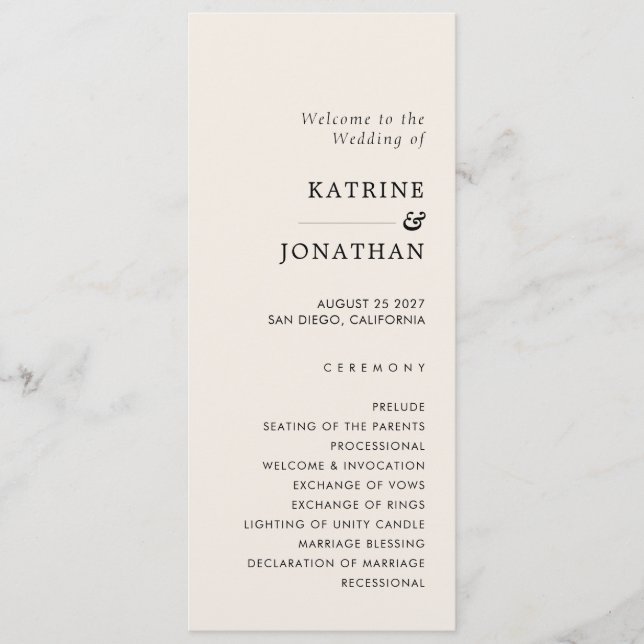 Enkelt Bröllopsprogram Program (Framsida)