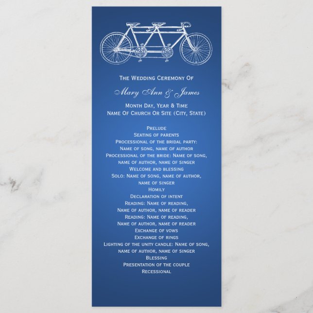 Enkelt Bröllopsprogram Tandem Bike Blue Program (Framsida)