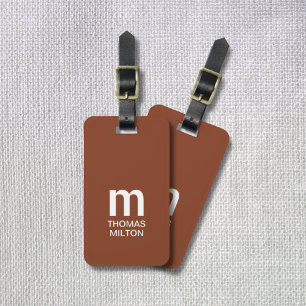 Enkelt brun vit fetstil Monogram Bagagebricka