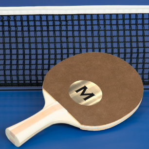 Enkelt brunt läder Guld Monogram Pingisracket