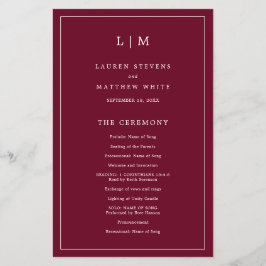 Enkelt Burgundy Monogram Elegant bröllop-program Flygblad