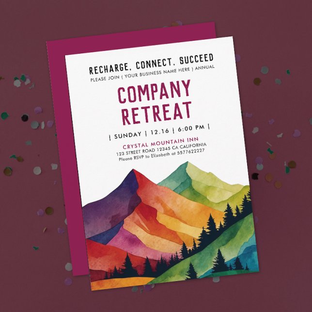 Enkelt Burgundy Mountain Retreat Forest Watercolor Inbjudningar (Skapare uppladdad)