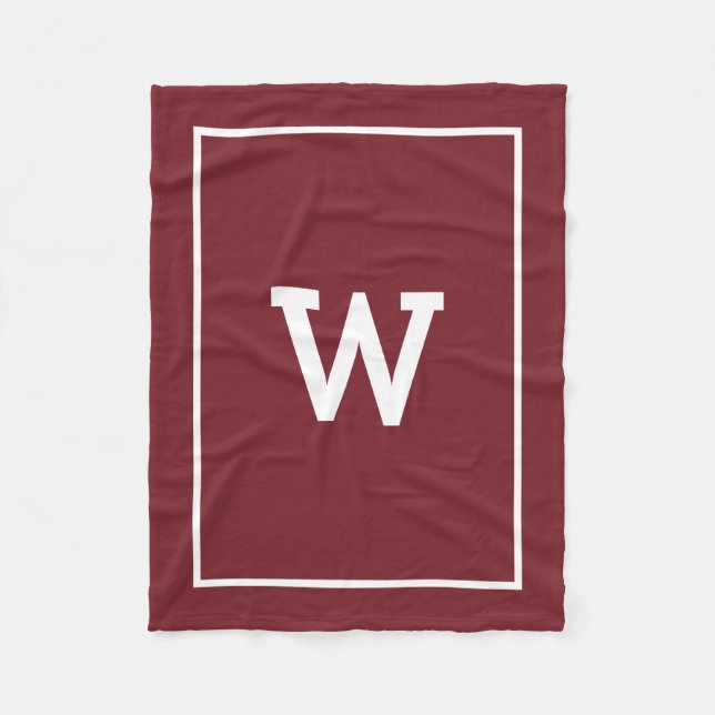 Enkelt Burgundy Red Initial Monogram Fleecefilt (Framsidan)