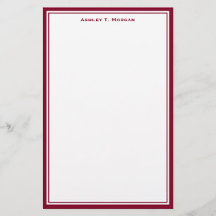 Enkelt Burgundy White Personlig Stationery Brevpapper