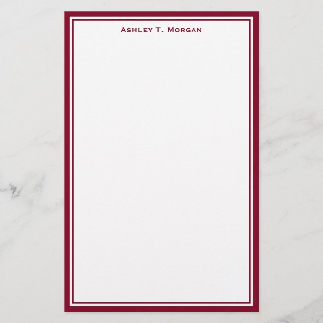 Enkelt Burgundy White Personlig Stationery Brevpapper (Framsida)