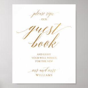 Enkelt calligrafi Guld Bröllop Guest Bok Poster