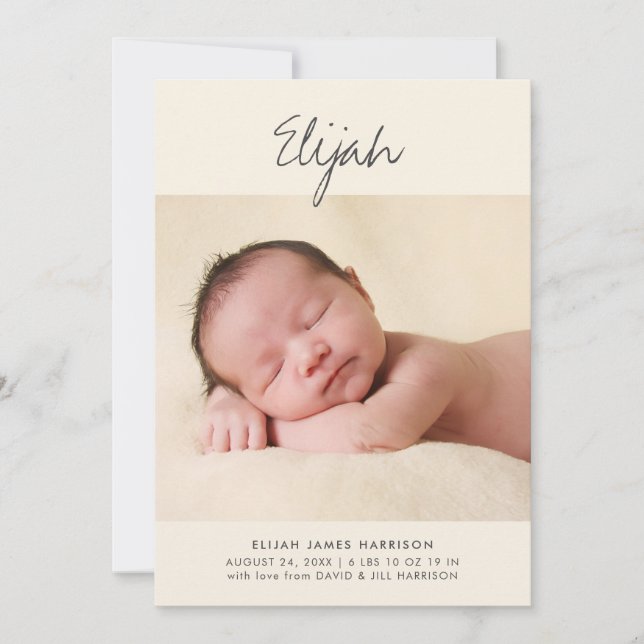 Enkelt calligrafi Gult Nyfödd bebis Fotofödelse Meddelande (Framsida)