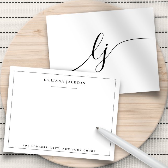 Enkelt calligrafi Vit Personlig Stationery Anteckningskort (Skapare uppladdad)