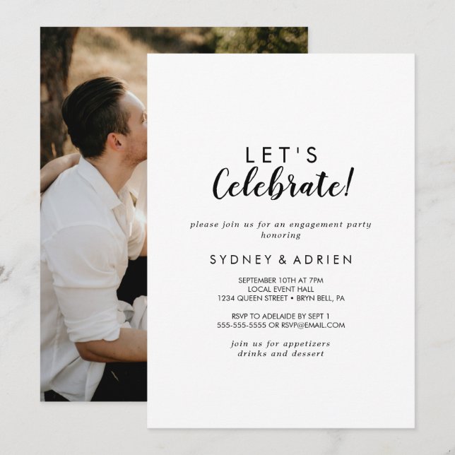 Enkelt calligrafiskt foto Låt oss Celebrate Party Inbjudningar (Fram/baksida)