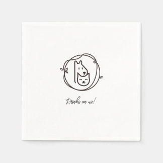 Enkelt Cat and Hund Line Art-cocktail Napkin Pappersservett