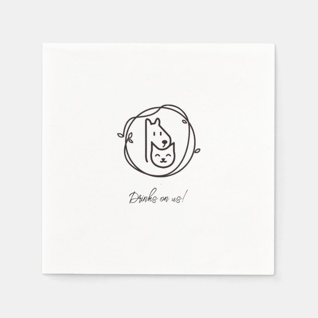 Enkelt Cat and Hund Line Art-cocktail Napkin Pappersservett (Framsidan)