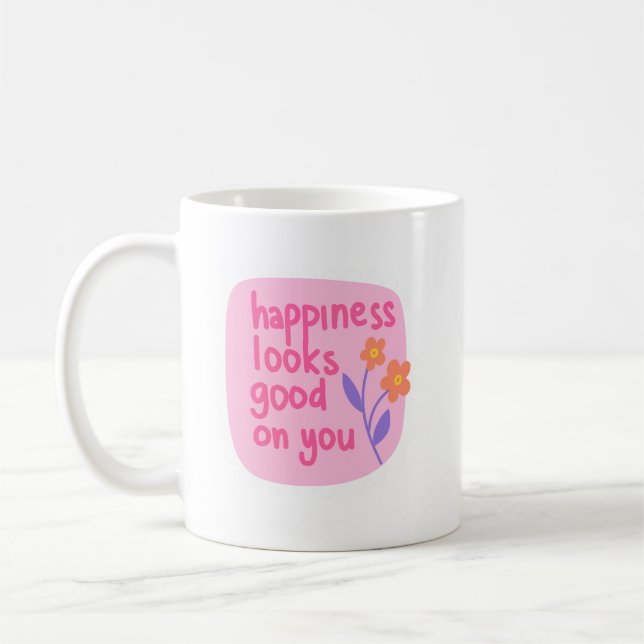 Enkelt Cheerful Reminder Joy Soft Rosa Lettering Kaffemugg (Vänster)
