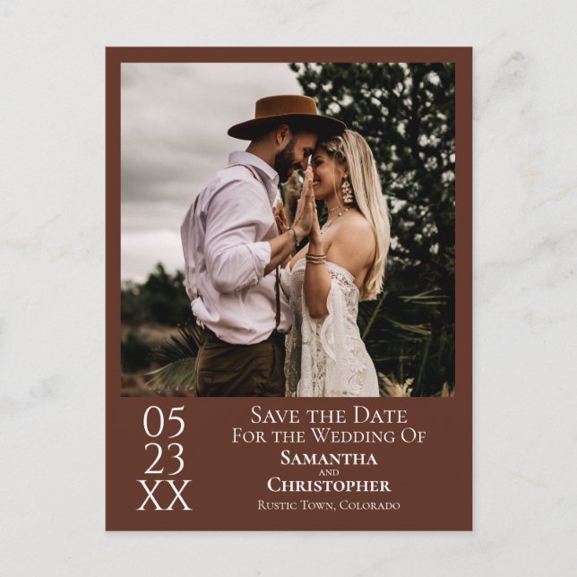 Enkelt Chestnut Brown Bröllop spara datum Photo Vykort (Framsida)