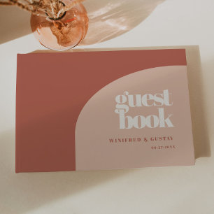 Enkelt chic peach terracotta arch bröllop gästböcker