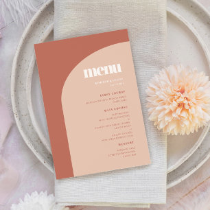 Enkelt chic peach terracotta arch bröllop meny