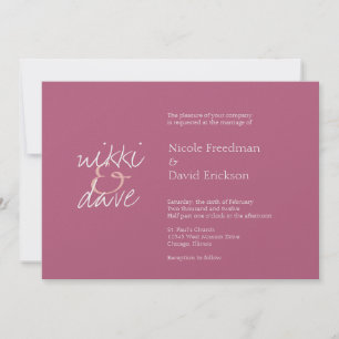 Enkelt chic shimmer elegance rhubarb rosa bröllop inbjudningar