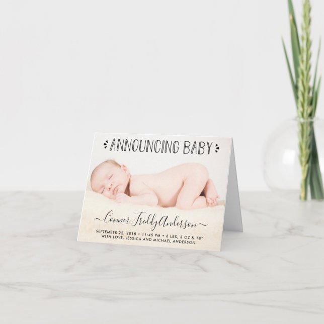 Enkelt Chic Typography Photo Birth Notice Helgkort (Framsida)