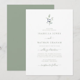 Enkelt Chic Vattenfärgssedel Navy Botanical Bröllo Inbjudningar