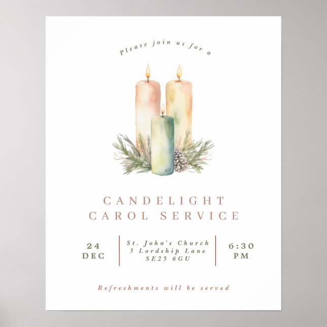 Enkelt Church Candlelight Sång Service Poster (Framsidan)