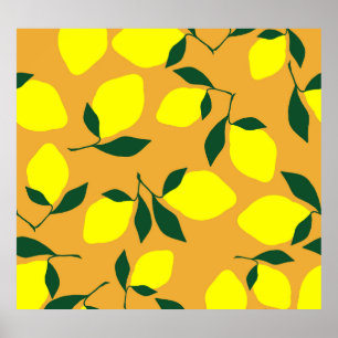 Enkelt citron mönster, orangens bakgrund. poster