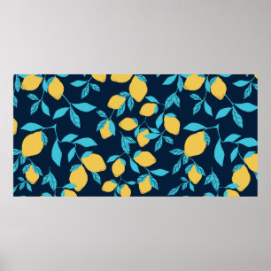 Enkelt citrus mönster. mogna citroner och klarleav poster