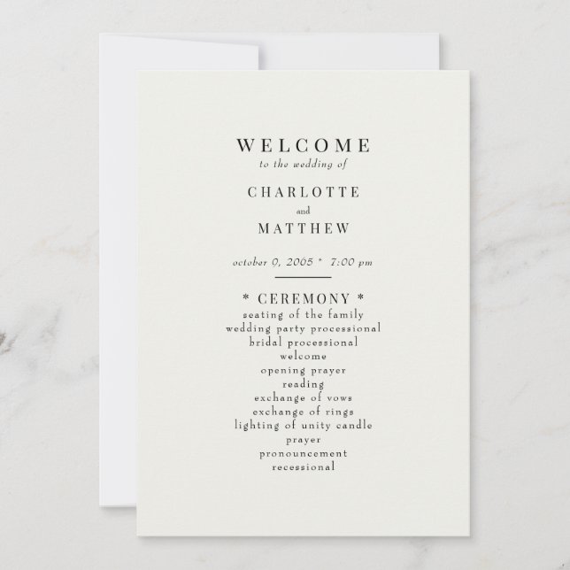 Enkelt Cream-Bröllopsprogram Inbjudningar (Framsida)