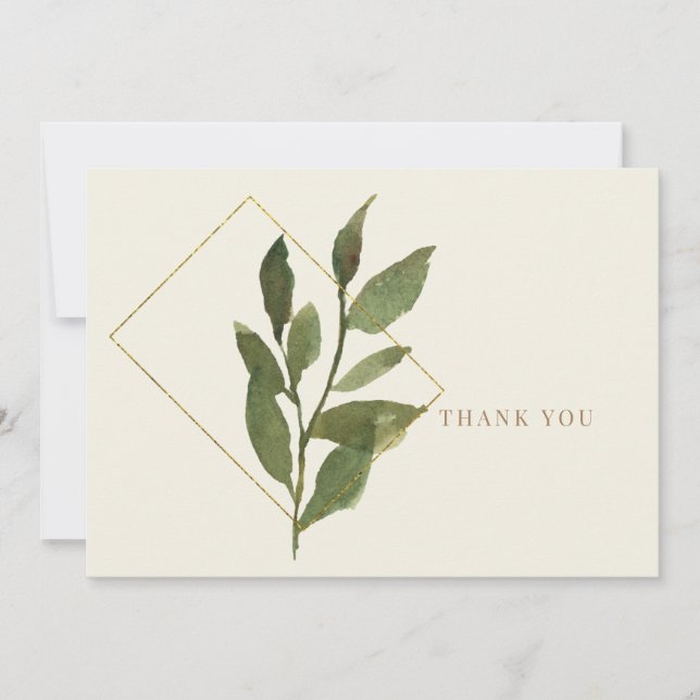 Enkelt Cream Foliage & Guld Bröllop Tack Kort (Framsida)