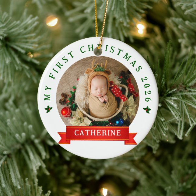 Enkelt Cute Baby första julnamn Julgransprydnad Keramik (Träd)