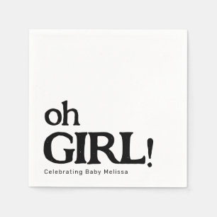 Enkelt Cute Baby Shower Black and White Oh Girl Pappersservett