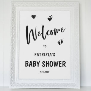 Enkelt Cute Black and White Welcome Baby Shower Poster