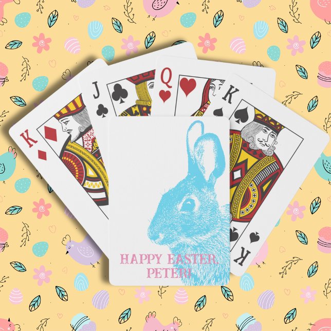 Enkelt Cute Blue Bunny Rabbit Påsk Casinokort (Cute Easter bunny playing cards with stamp like rabbit from a real photo. Customizable with name.
)