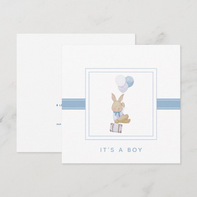 Enkelt Cute Bunny No Photo Newborn Boy Birth Meddelande (Fram/baksida)