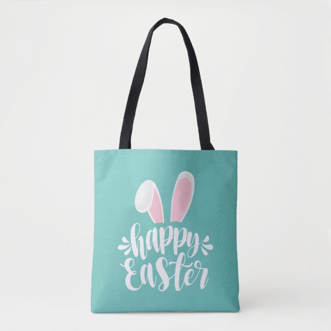 Enkelt Cute Bunny Öron Glad påsk | Tote Bag Tygkasse (Framsida)