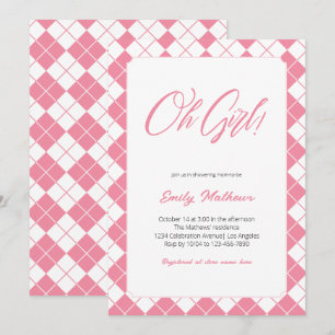 Enkelt Cute Gingham Rosa Play Girl Baby Shower Inbjudningar