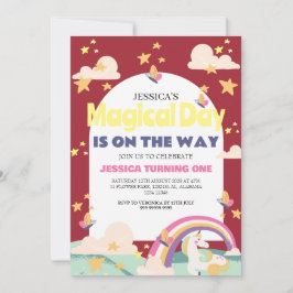 Enkelt cute Girl Photo Unicorn First Birthday Baby Inbjudningar