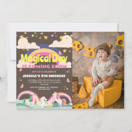 Enkelt cute Girl Photo Unicorn First Birthday Baby Inbjudningar
